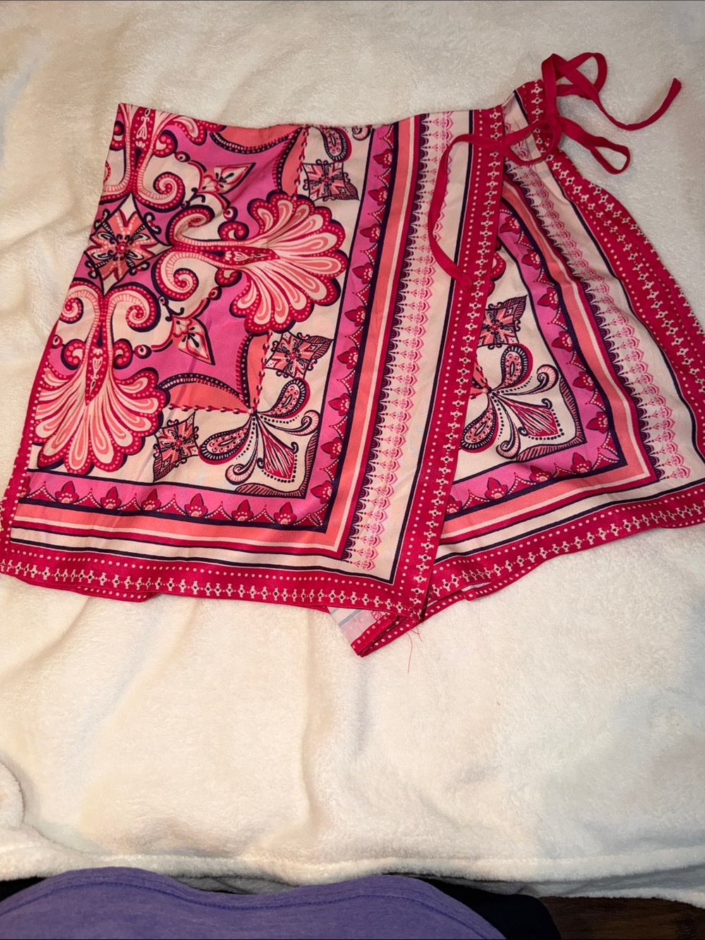 SHEIN Pink Red Paisley Scarf Print Wrap Tie Skort Shorts